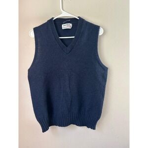 Vintage Puritan Thermo-X V Neck Knit Vest Navy Blue Wool Polyester Men's Size M